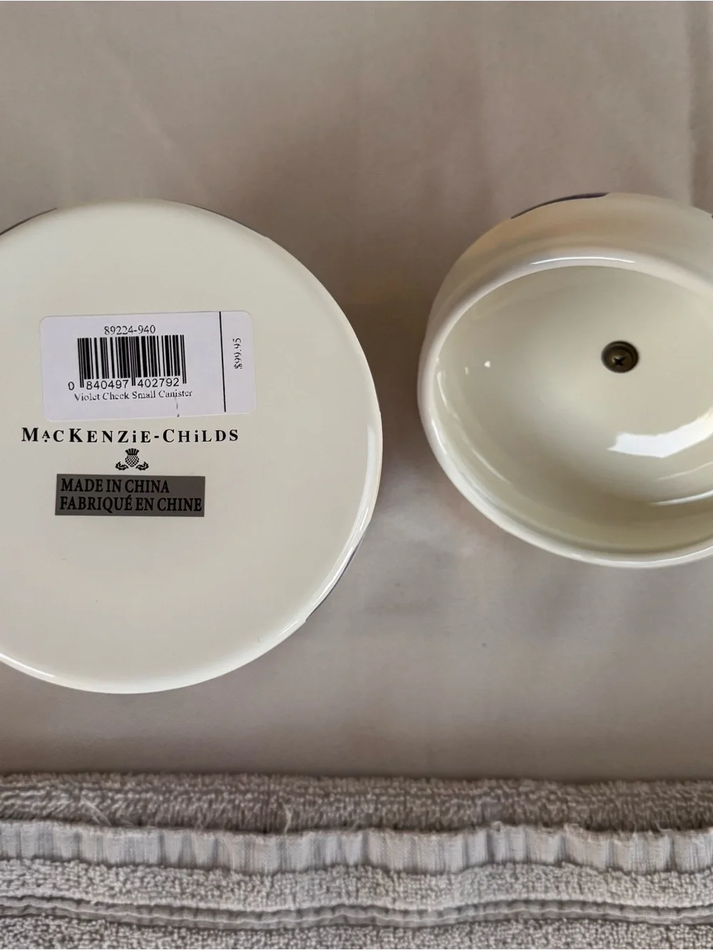 MacKenzie-Childs Violet Check Handmade Small Canister